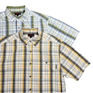 2pc Wolverine Men's Large Short Sleeve Plaid Button Down Shirt Cotton Bundle